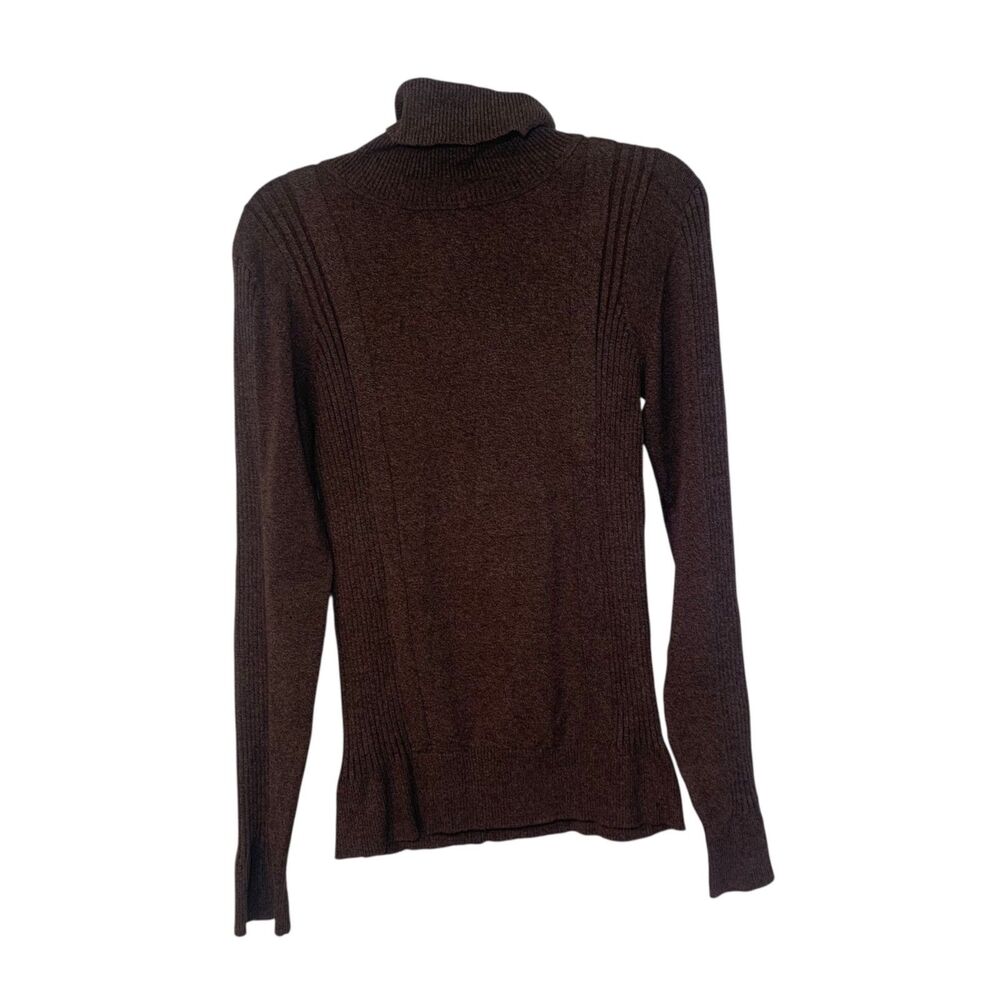 Elliot Lauren Chocolate Brown Silk Blend Fine Knit Ribbed Details Turtleneck S